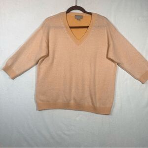 Pure Collection Cashmere Sweater Womens 12 Orange V Neck 3/4 Sleeve 100% Cashmer